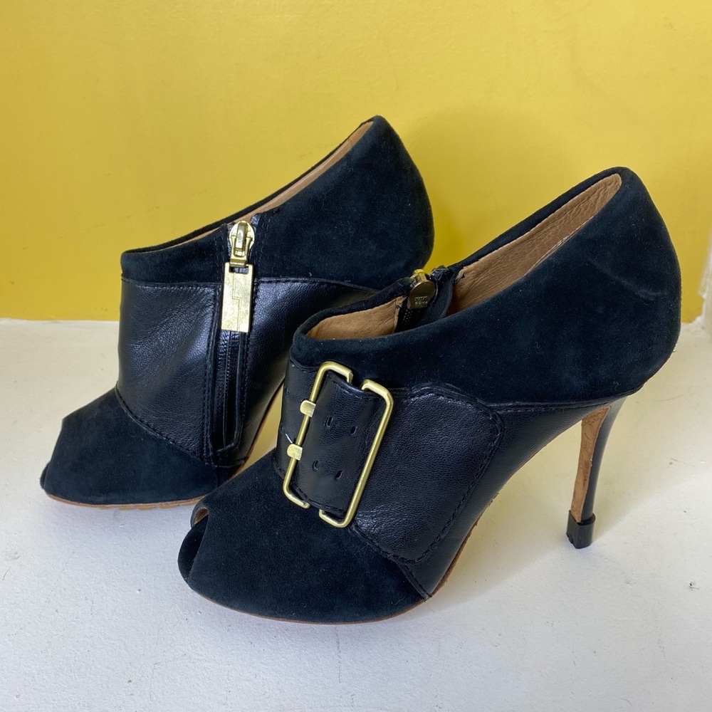 L.A.M.B. Black Peep toe Heels / Buckle Accent